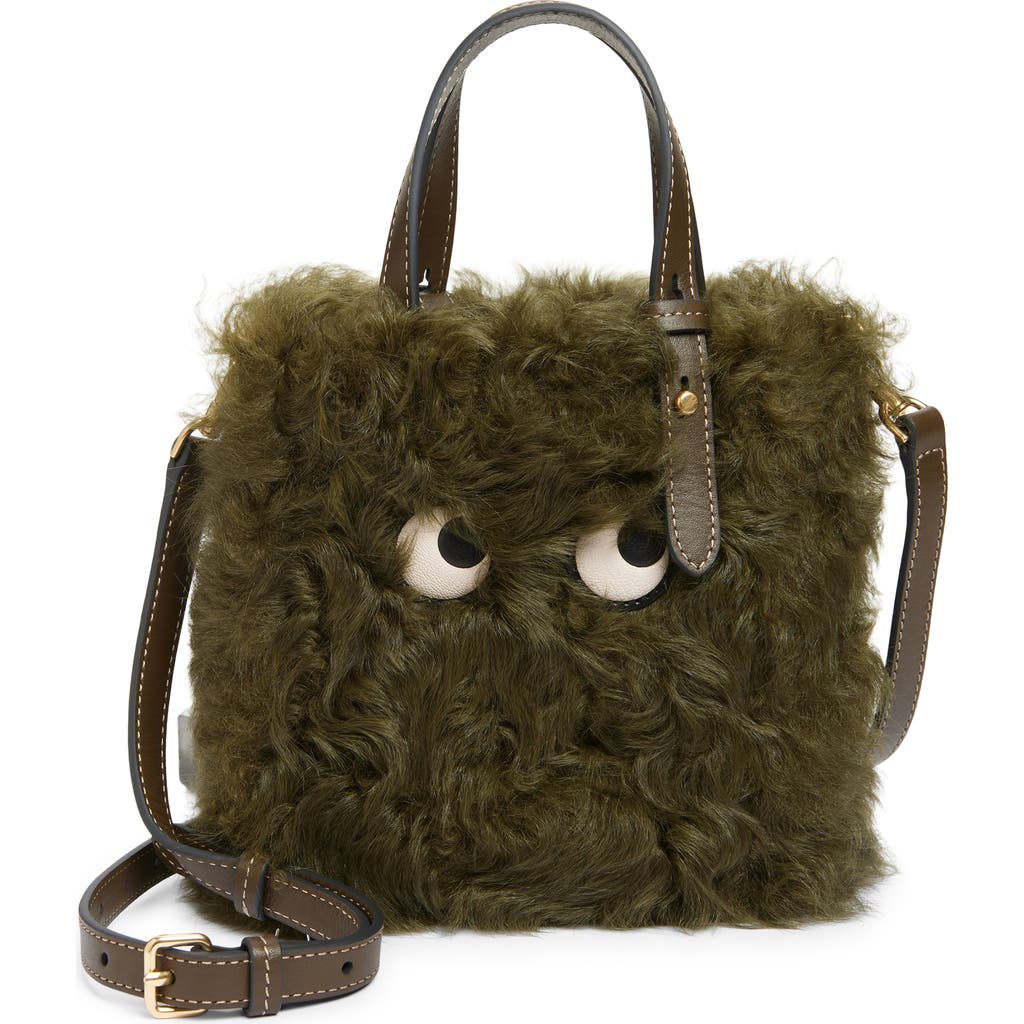 Anya Hindmarch Mini Eyes Genuine Shearling Crossbody Bag In Green