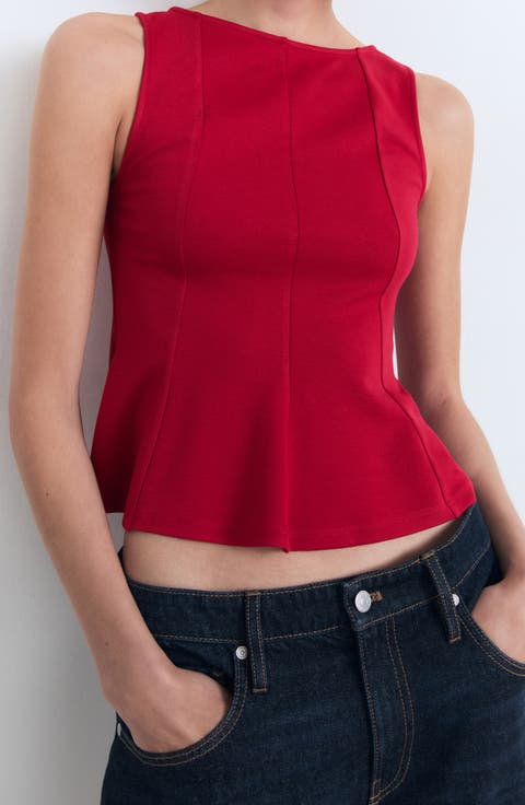 Seam Detail Sleeveless Peplum Top (Regular & Plus)