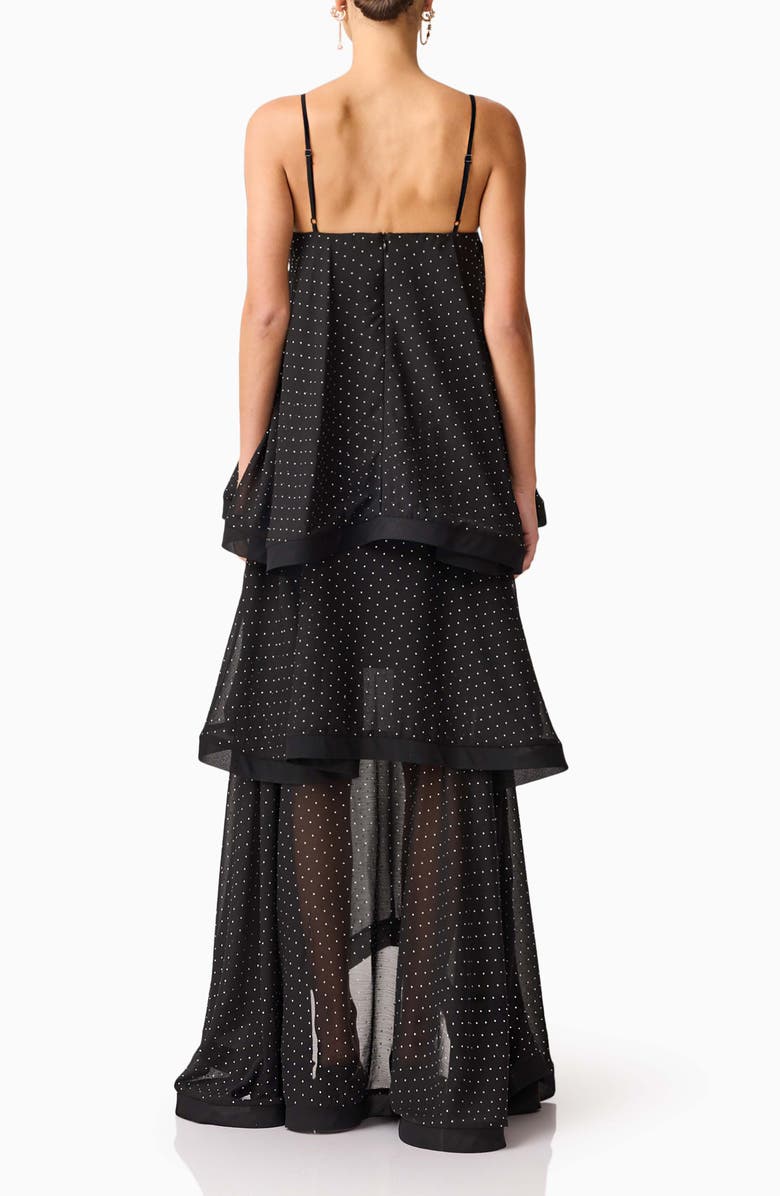 Elliatt Diamante Tiered High-Low Georgette Gown, Alternate, color, Black