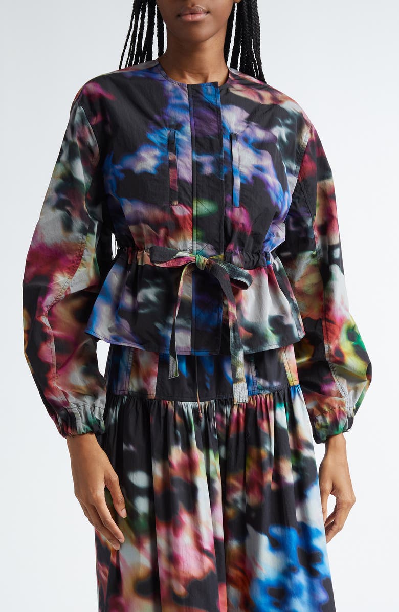 Ulla Johnson Alair Print Tie Waist Jacket, Main, color, Black Aura