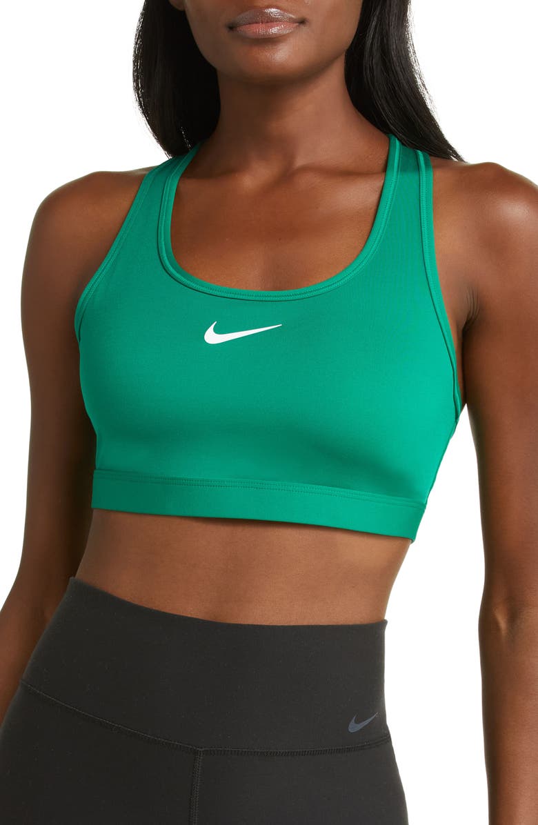 Nike Dri-FIT Swoosh Medium Support Padded Sports Bra, Main, color, Malcht/White
