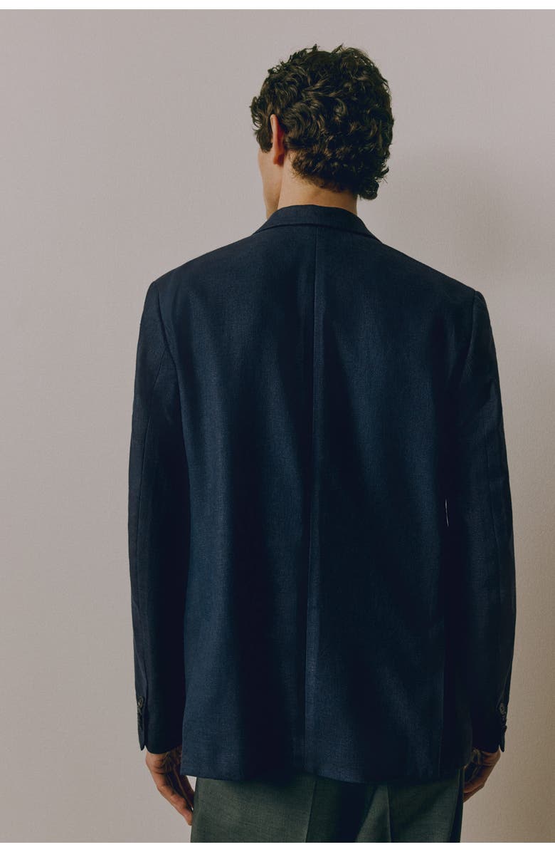 H&M Relaxed Fit Double-breasted Linen-blend Jacket, Alternate, color, Navy Blue
