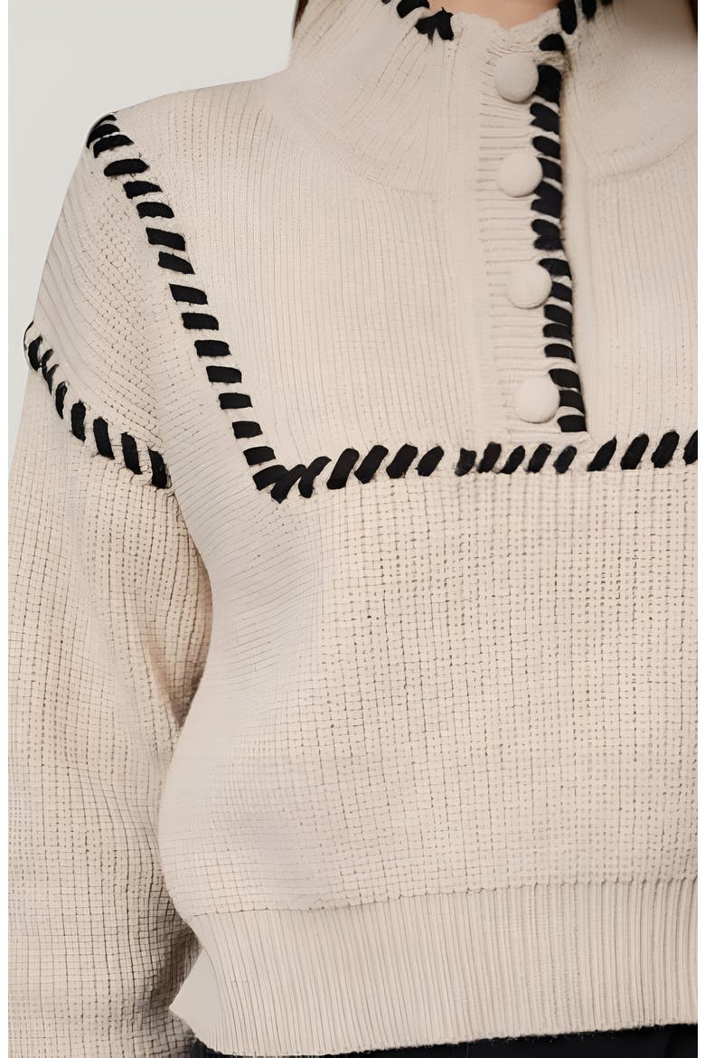 Cropped Sweater with Whipstitch Detail, Alternate, color, Cream