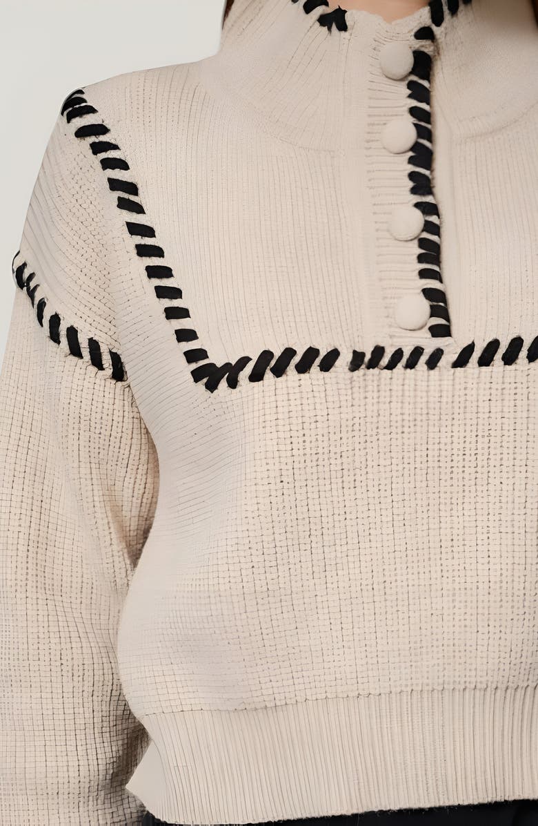 Modenaire Cropped Sweater with Whipstitch Detail, Alternate, color, Cream