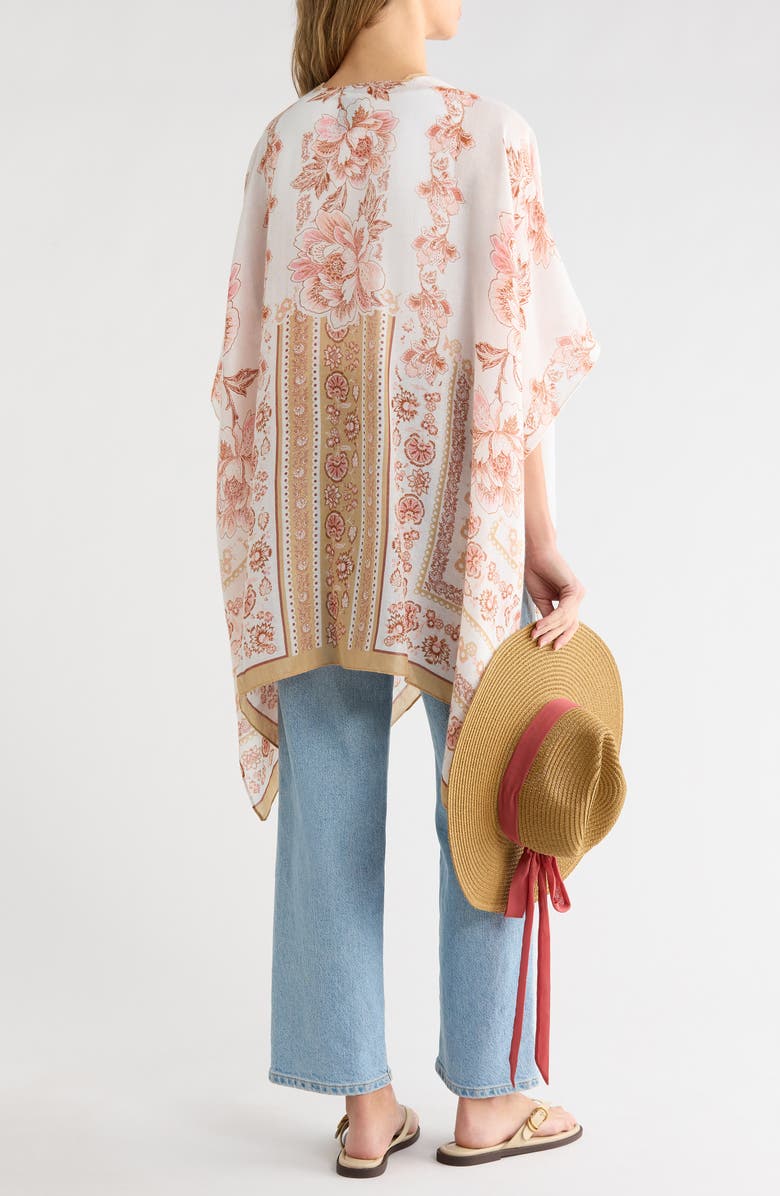 Vince Camuto Floral Scarf Print Ruana & Straw Hat Set, Alternate, color, Neutral