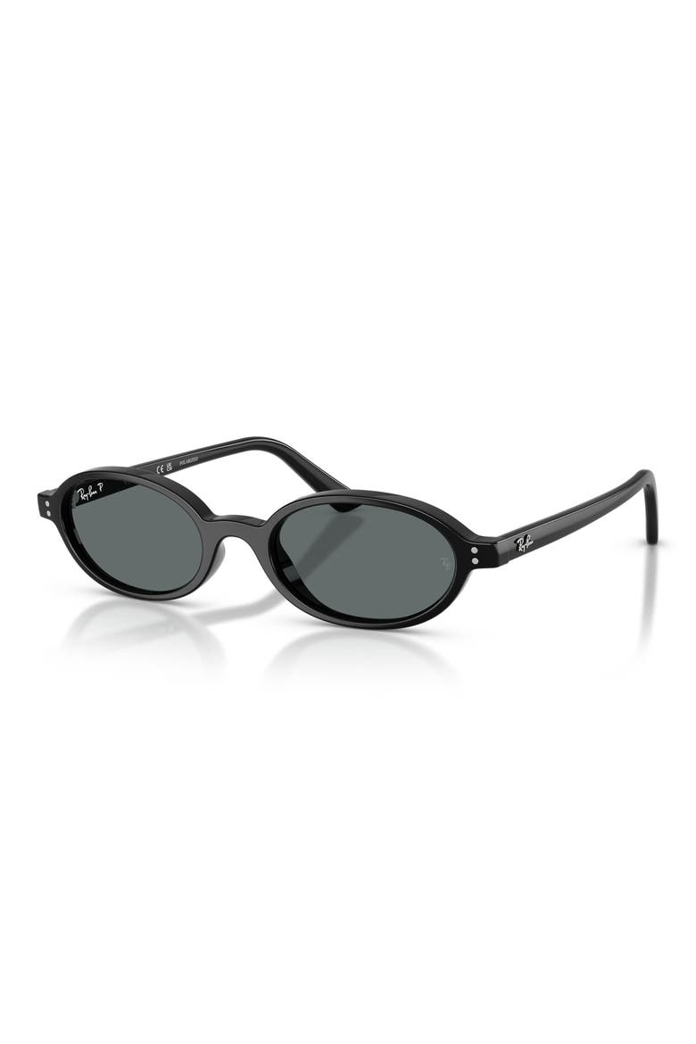 48mm Polarized Oval Sunglasses, Alternate, color, BLACK / DARK GREY POLAR