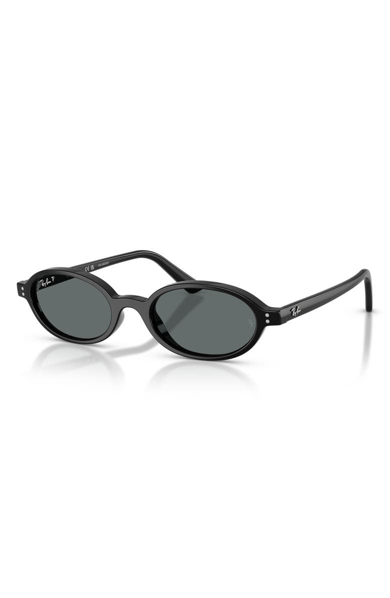 Ray-Ban 48mm Polarized Oval Sunglasses, Alternate, color, Black / Dark Grey Polar