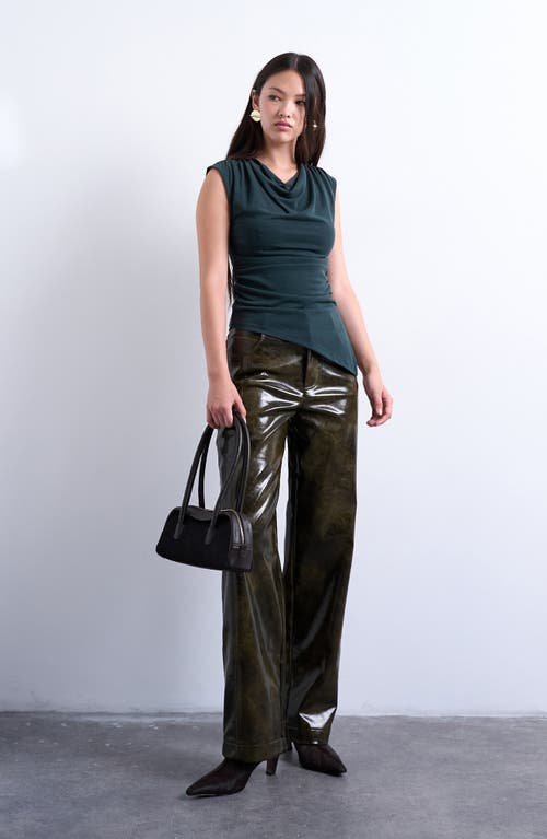 Topshop Faux Leather Wide Leg Pants In Green