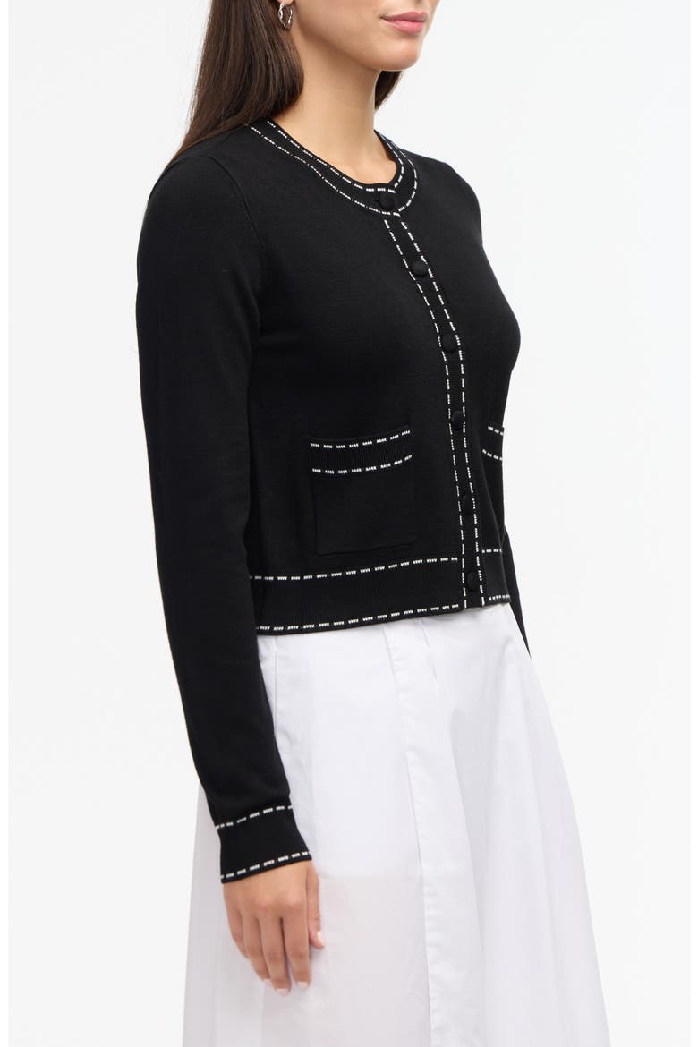 Contrast Trim Sweater Knit Cardigan, Alternate, color, BLACK
