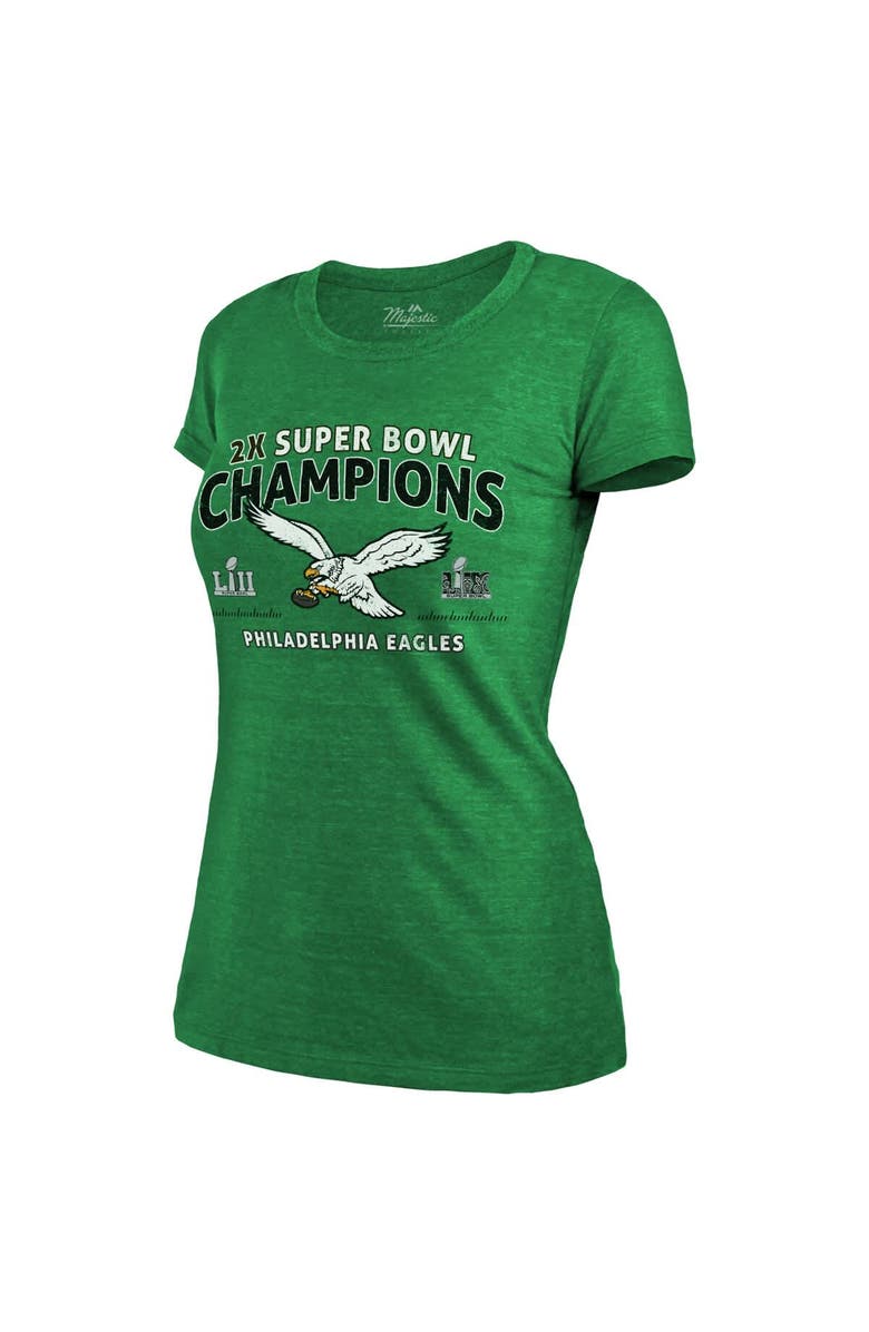 Majestic Threads Women's Majestic Threads  Kelly Green Philadelphia Eagles Two-Time Super Bowl Champions Sky High Retro Tri-Blend T-Shirt, Alternate, color, 