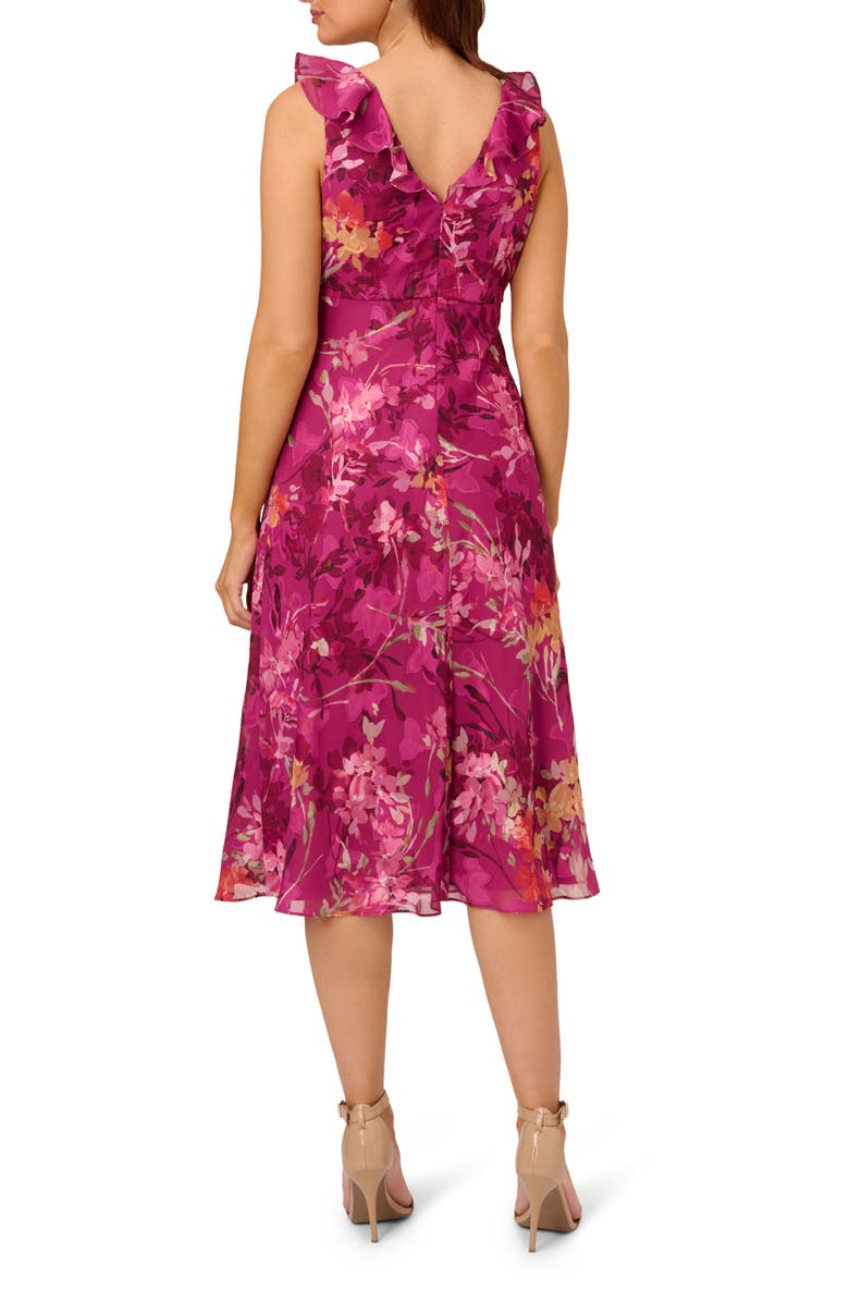Adrianna Papell Floral Print Ruffle Metallic Dress, Alternate, color, 