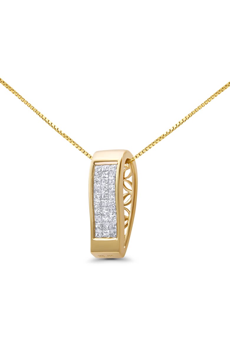14K Gold 1/2 Cttw Princess Cut Diamond Vertical Bar Block Pendant 18" Necklace, Alternate, color, Yellow