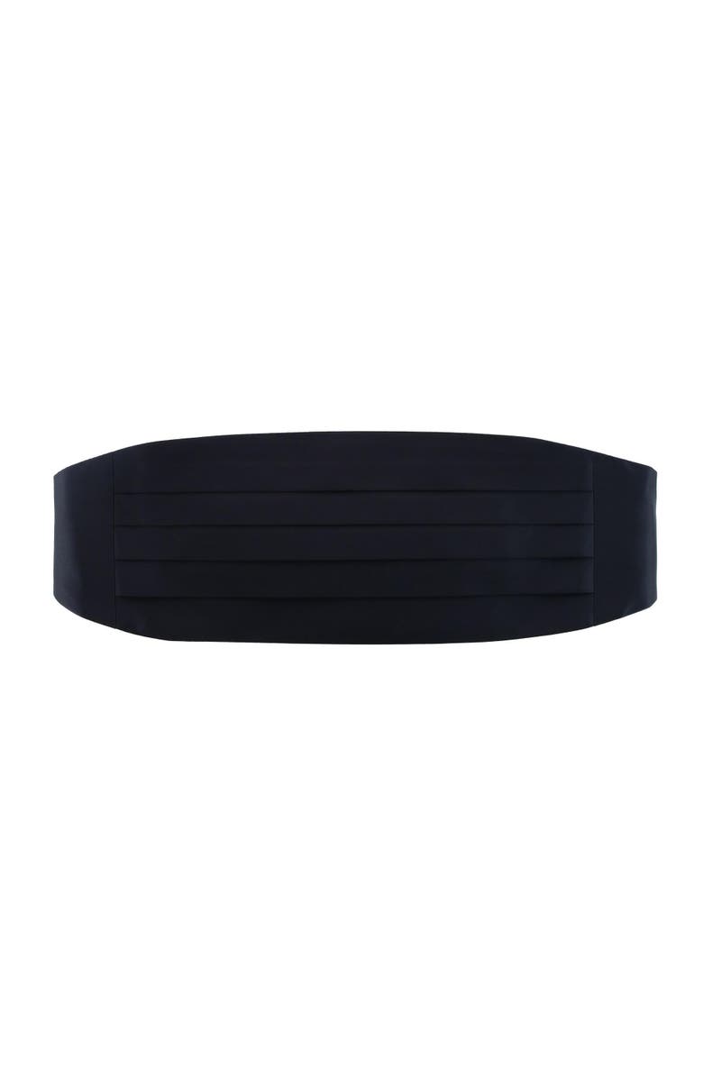 Trafalgar Sutton Solid Color Silk Cummerbund & Bow Tie Bundle, Alternate, color, Black