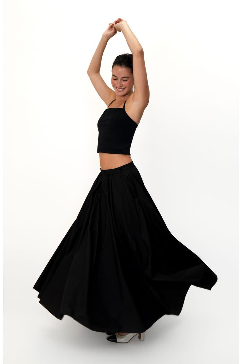 Pleated Poplin Skirt, Alternate, color, Black