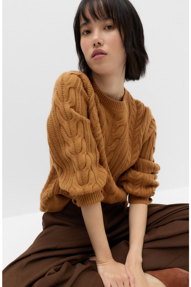 Cable Stitch Sweater, Alternate, color, CARAMEL BROWN