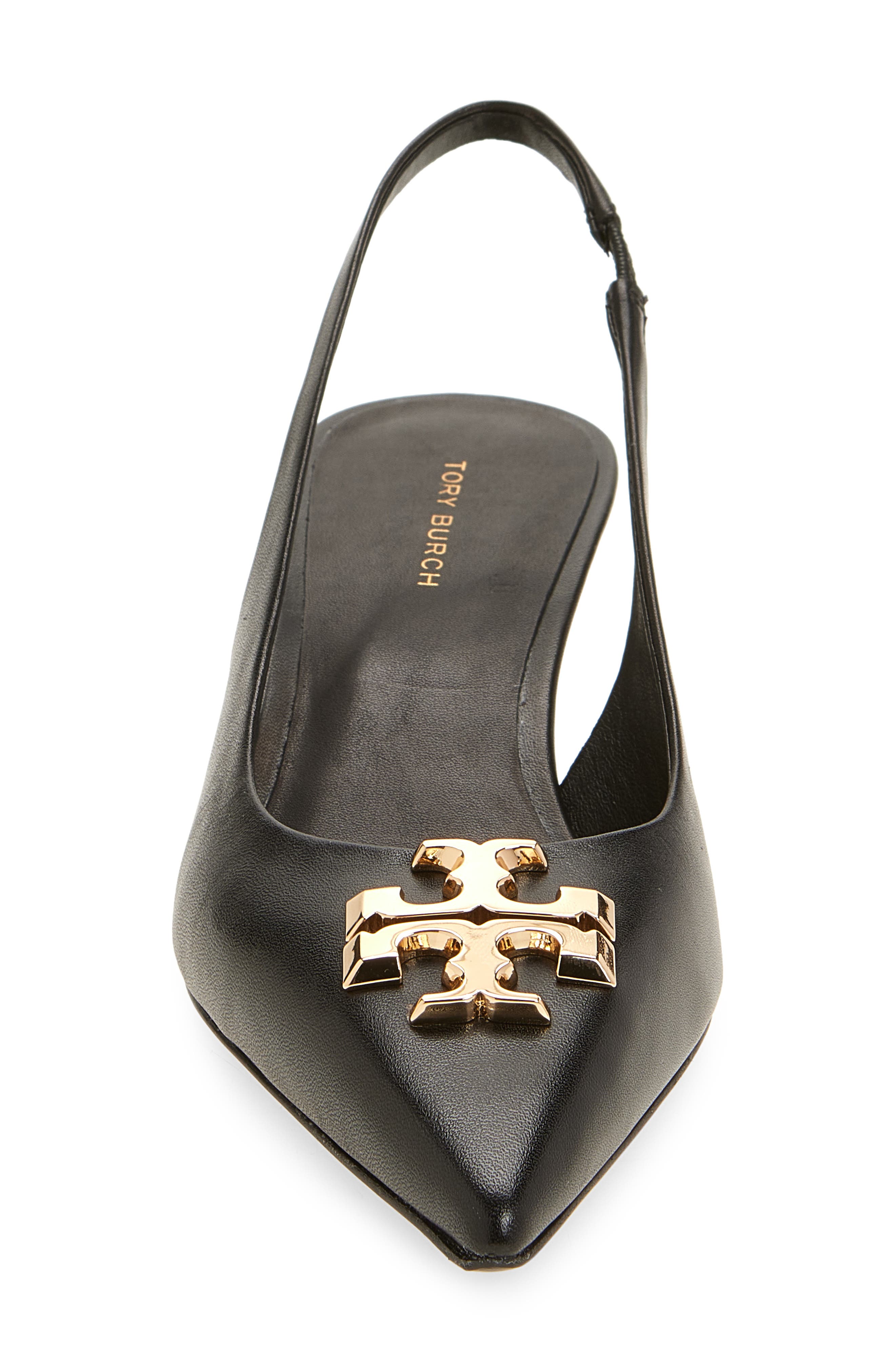 Tory Burch Eleanor Kitten Heel Slingback Pump, Alternate, color, Perfect Black / Gold