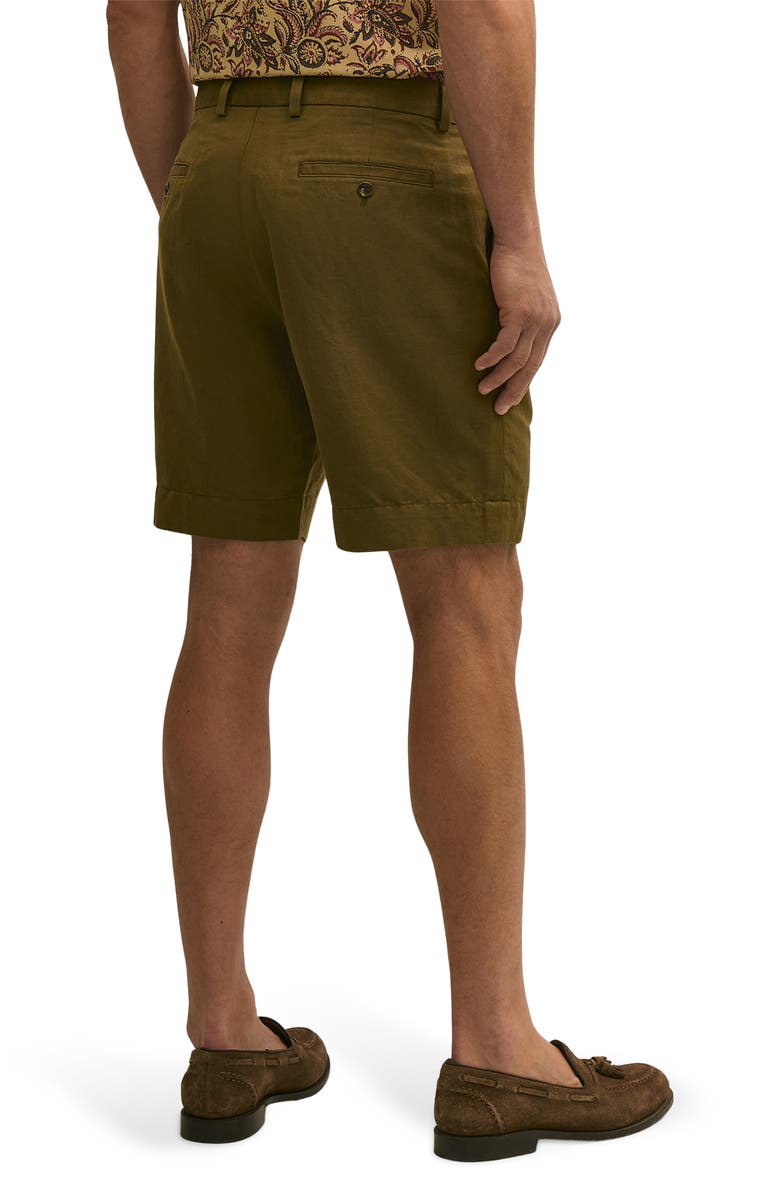 Brooks Brothers Flat Front Linen & Cotton Shorts, Alternate, color, Dark Olive