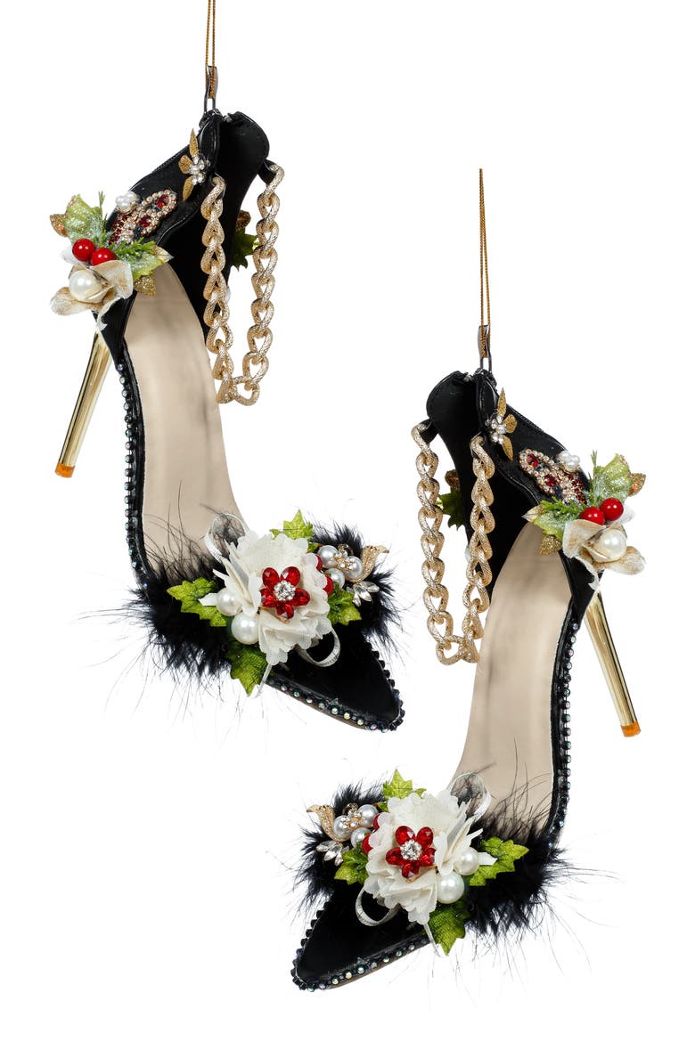 Black Shoe with Gold Chain Ornament, Set of 2, Main, color, Black