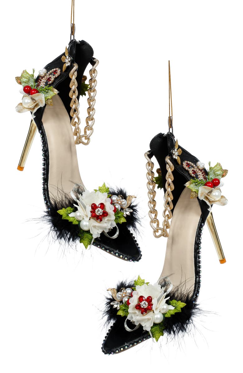 Mark Roberts Black Shoe with Gold Chain Ornament, Set of 2, Main, color, Black