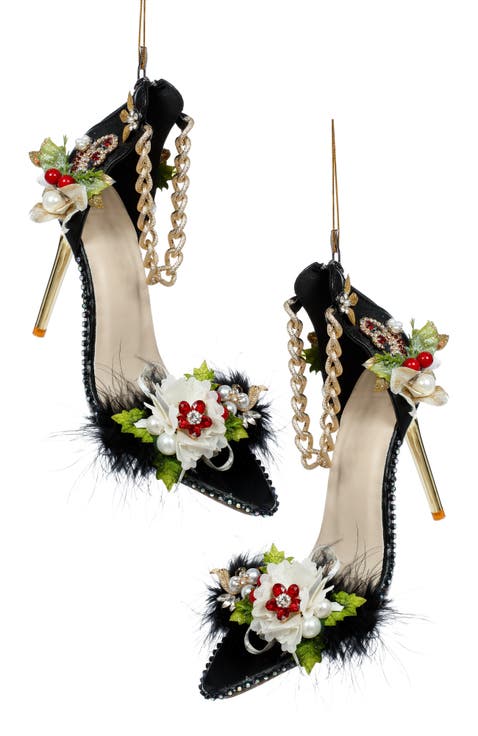 Black Shoe with Gold Chain Ornament, Set of 2