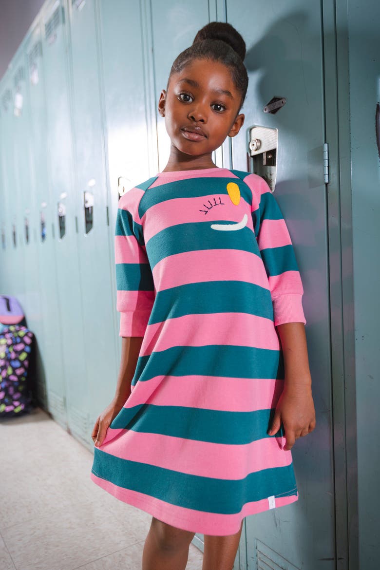 Relaxed Knit Engineer Stripe Dress, Alternate, color, Pink and Green Stripes