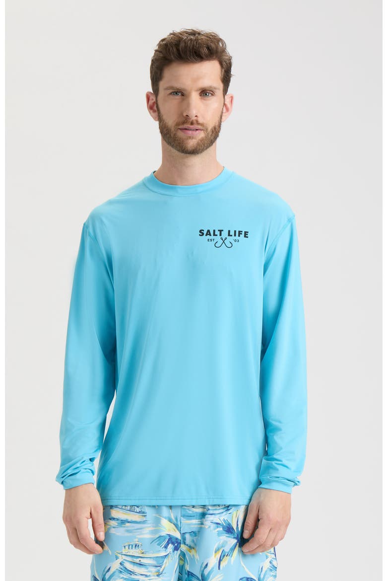 Nothin' But Bite Long Sleeve Performance Tee, Main, color, Cyan Heather