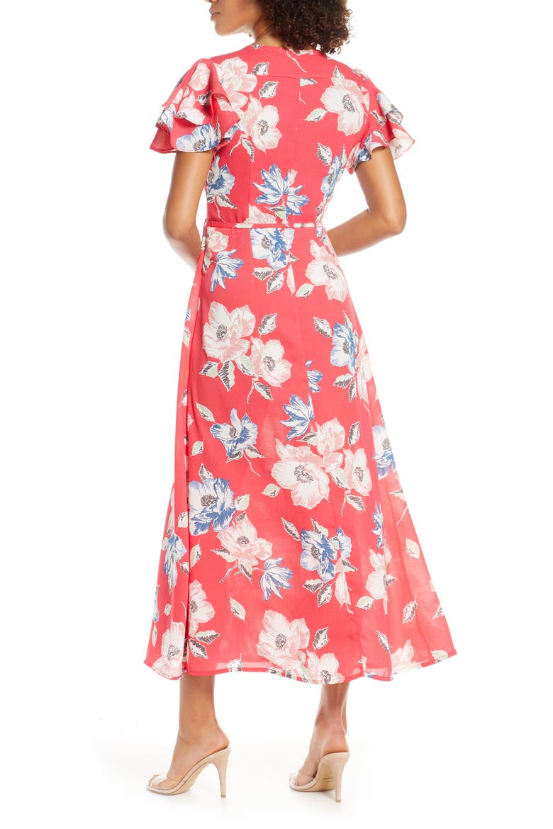 Cari Floral Flounce Sleeve Crepe Maxi Dress, Alternate, color, AZALEA MULTI