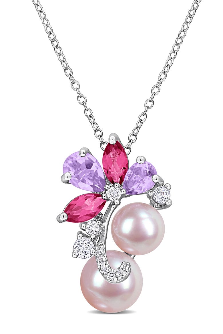 7-9mm Cultured Freshwater Pearl Pendant Necklace, Main, color, PINK MULTI