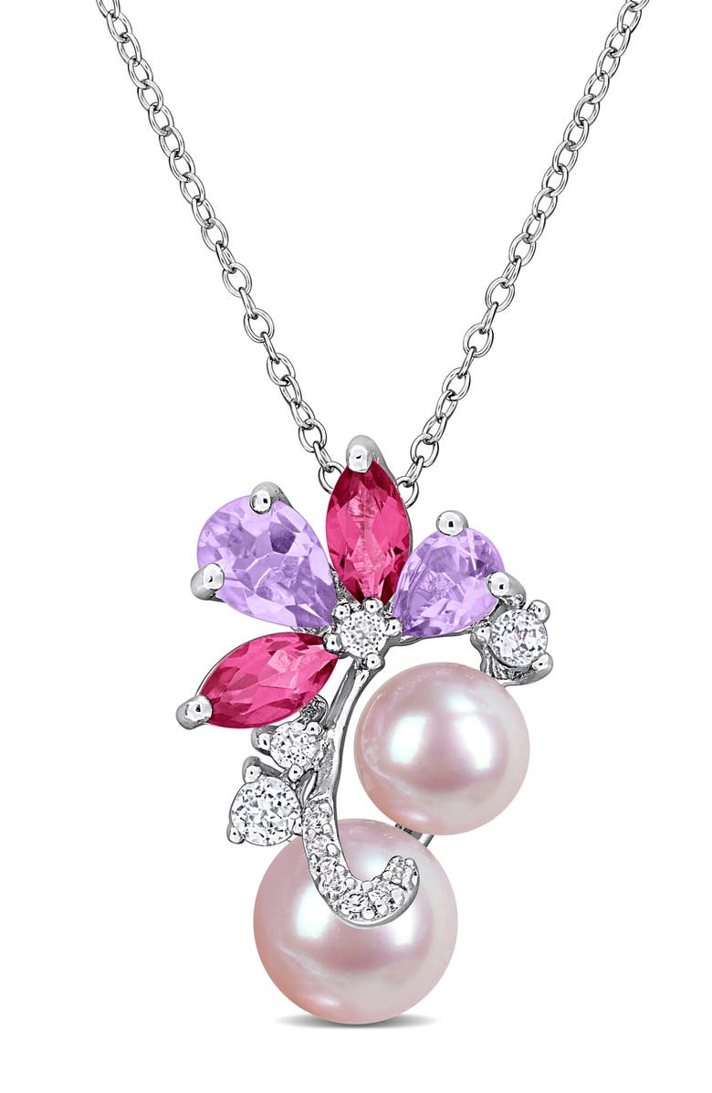 DELMAR 7-9mm Cultured Freshwater Pearl Pendant Necklace, Main, color, Pink Multi