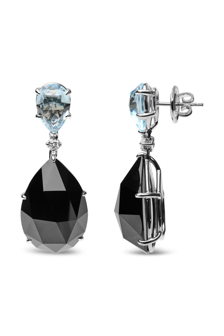 18K White Gold 1/5 Cttw Diamond with Blue Topaz & Onyx Gemstone Dangle Earring, Alternate, color, White