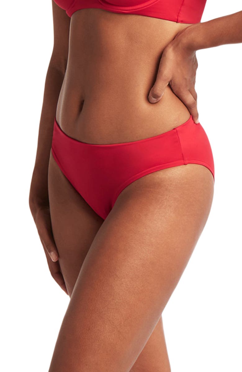 Sea Level Essential Roll Band Bikini Bottoms, Alternate, color, Red