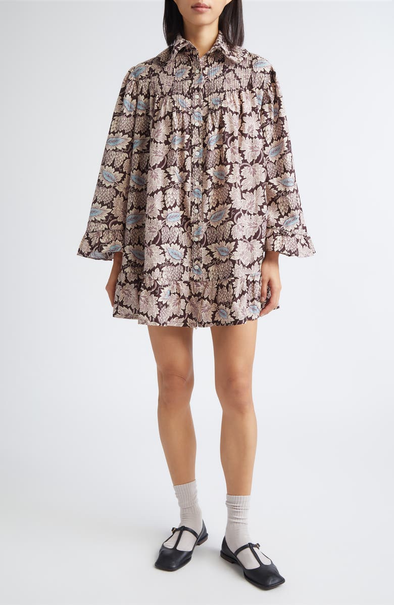 Bode Wisteria Long Sleeve Cotton & Silk Minidress, Main, color, Mauve