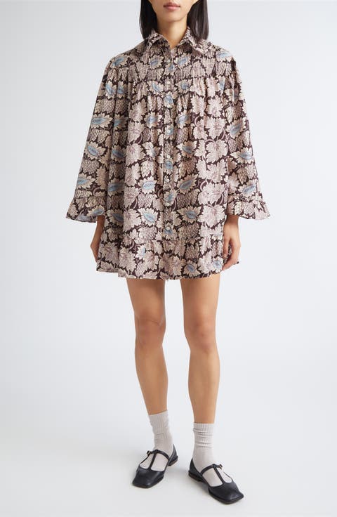 Wisteria Long Sleeve Cotton & Silk Minidress