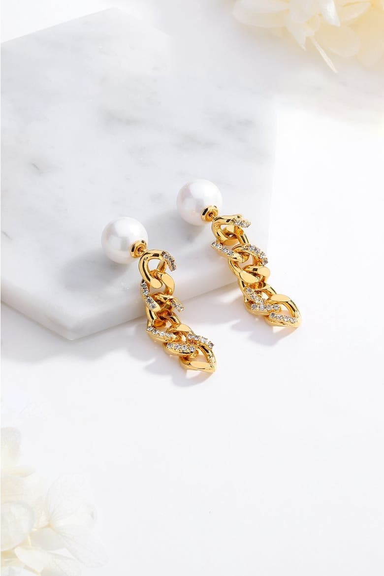 Rhinestone Chain Earrings, Alternate, color, Gold