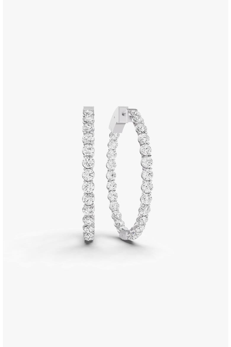 14K Gold 8 ct Earrings Oval Diamond Hoops, Main, color, White Gold