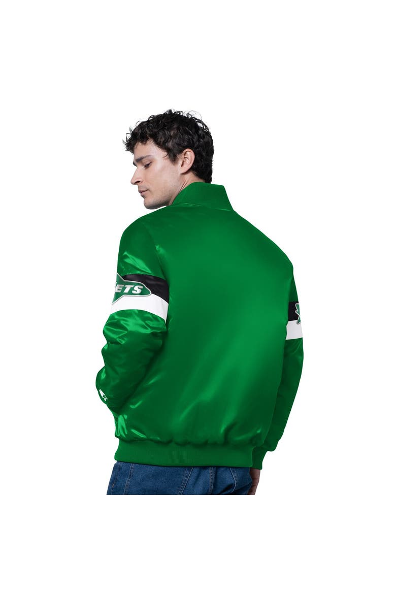Men's Starter Kelly Green New York Jets Triple Option Satin Varsity Vintage Logo Full-Snap Jacket, Alternate, color, Kelly Green