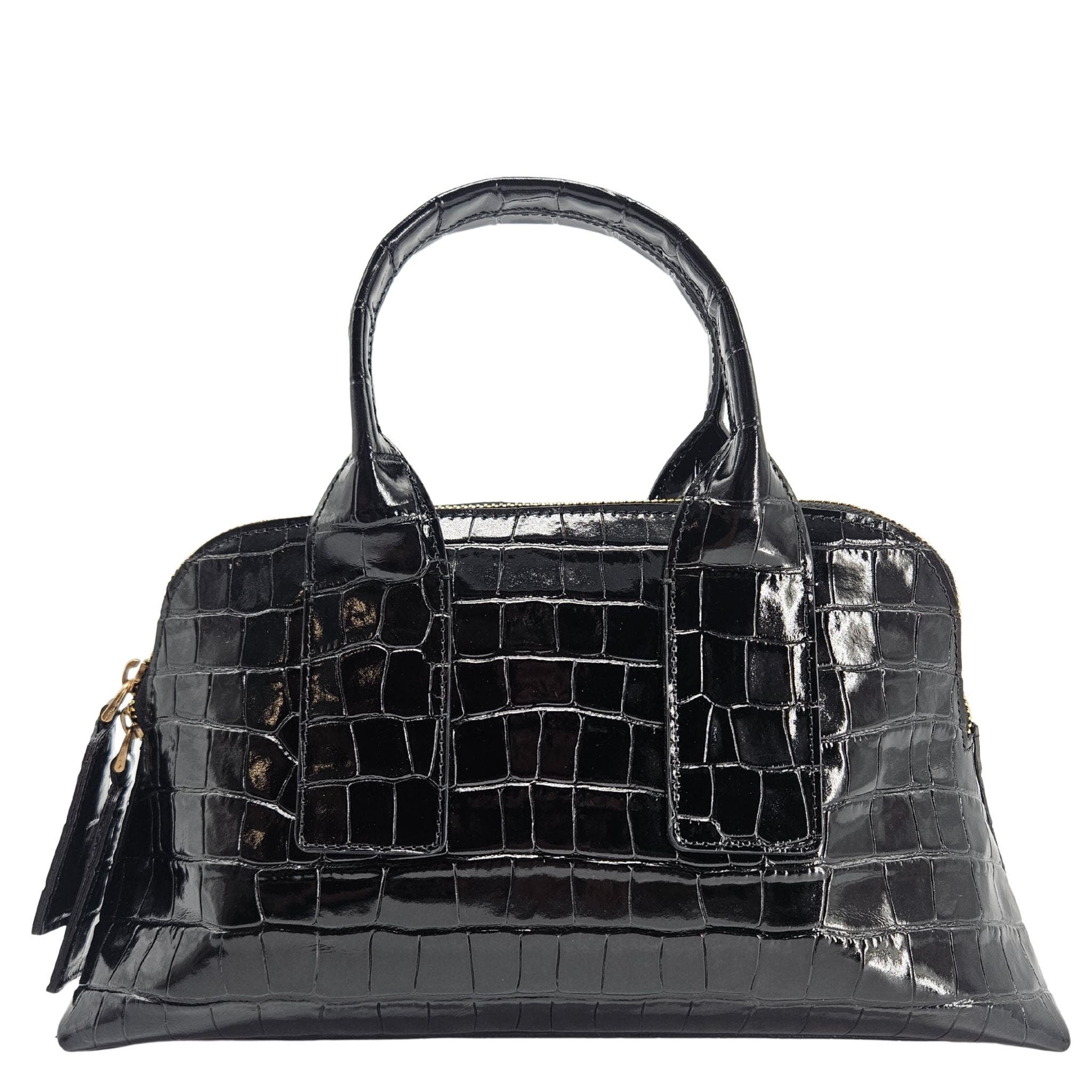 Madison Maison Moc Croc Leather Mini Tote Bag, Alternate, color, Black