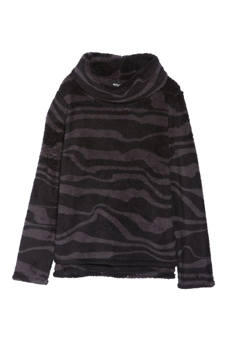 Furry Fleece Funnel Neck Pullover, Alternate, color, BLACK- GREY SHELDON PRINT