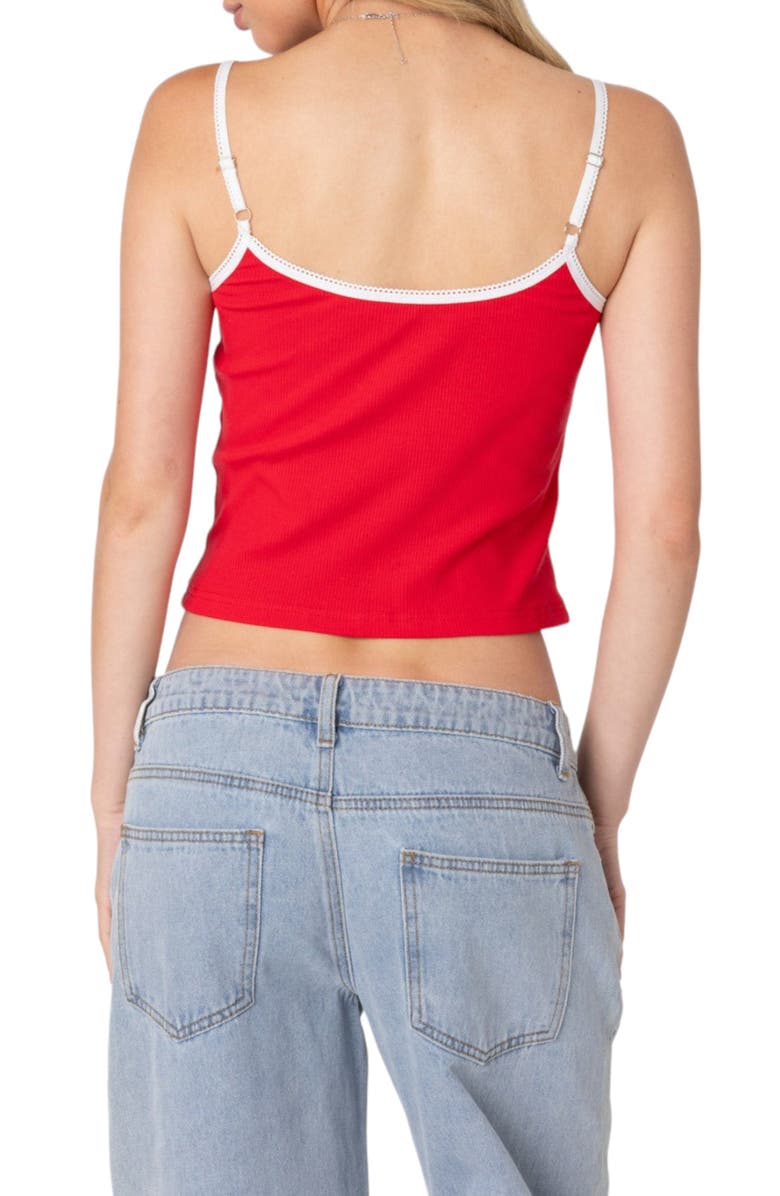 EDIKTED Franky Contrast Trim Rib Camisole, Alternate, color, Red