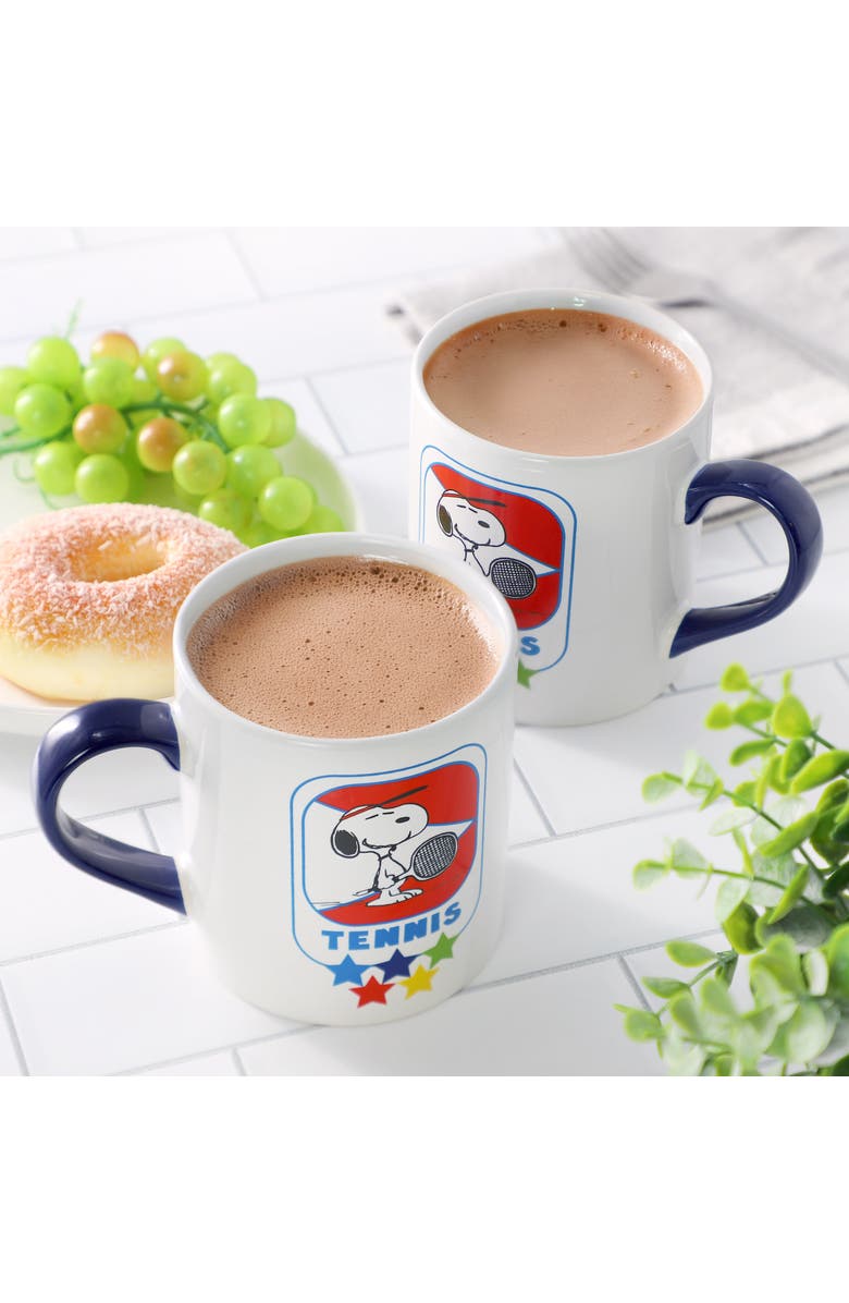 PEANUTS Best In Sports Tennis 4 Piece 19 Ounce Stoneware Mug Set, Alternate, color, White