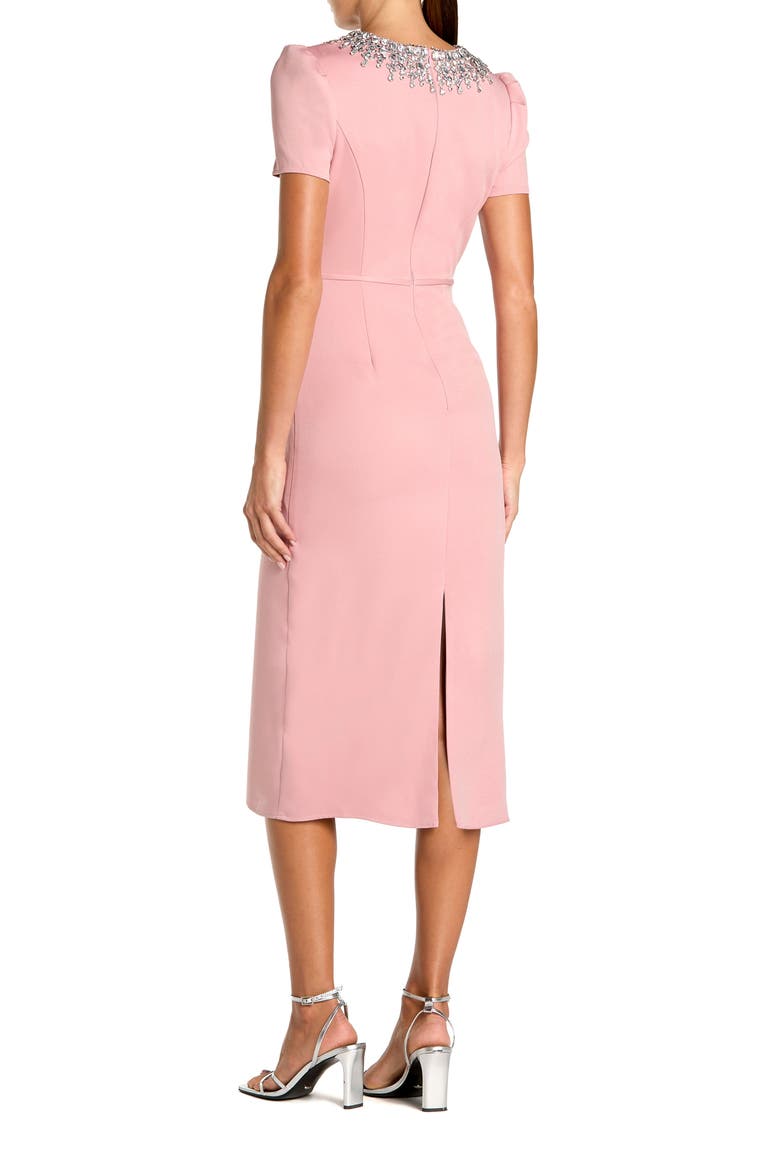 Hand Embellished Rhinestone Neckline Column Dress, Alternate, color, Rose Pink