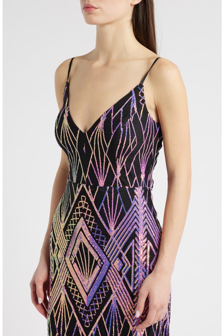 Sequined Column Gown, Alternate, color, BLACK/ PINK