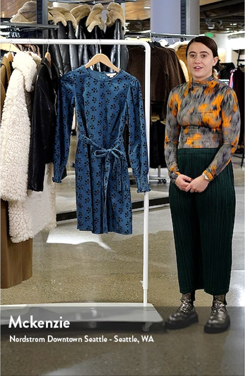 Floral Tie Waist Long Sleeve Corduroy Dress, sales video thumbnail