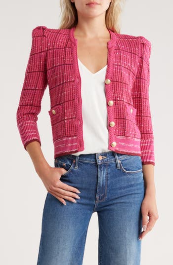 L Agence L'agence Jenni Puff Shoulder Cardigan In Red