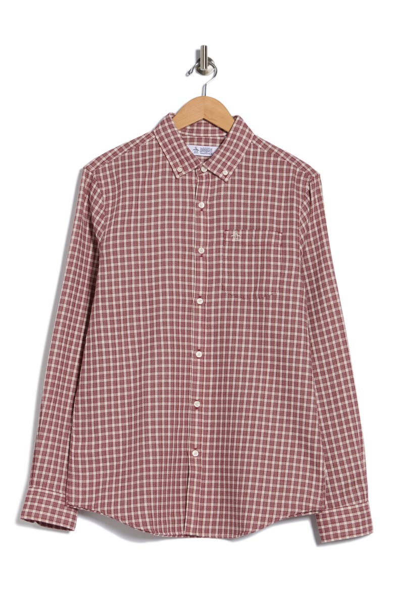 Waffle Check Button-Down Shirt, Alternate, color, CABERNET