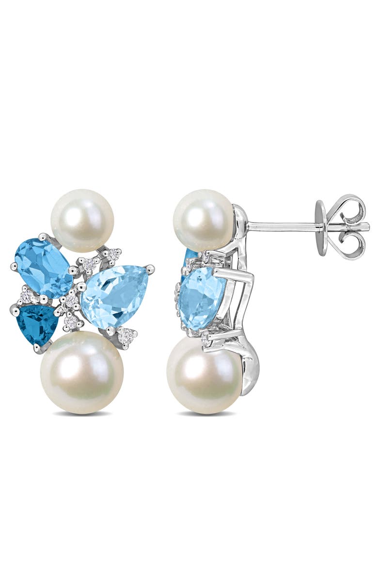 Julianna B. Pearl Blue Topaz & Diamond Earrings 14k, Main, color, White Gold