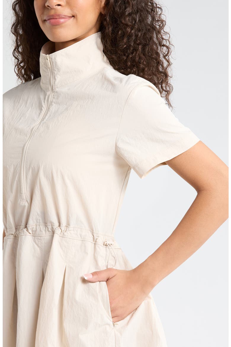Nylon Pleated Fit & Flare Dress, Alternate, color, GREY MOONBEAM