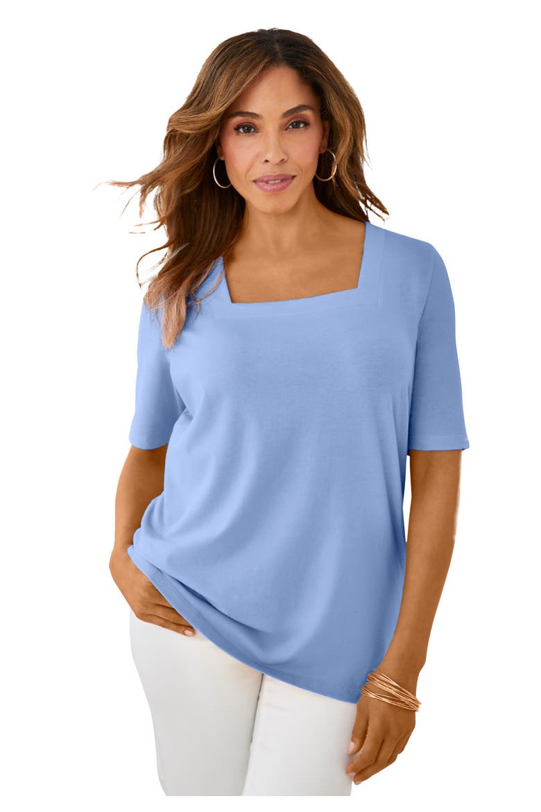 Stretch Cotton Square Neck Tee, Main, color, FRENCH BLUE