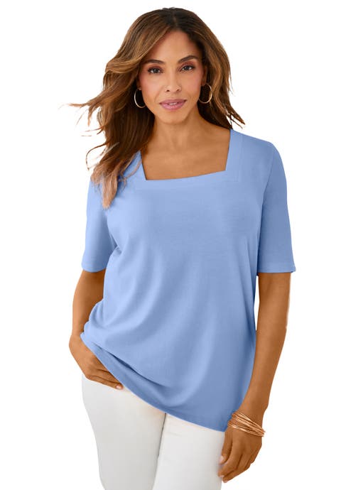 Stretch Cotton Square Neck Tee (Plus)