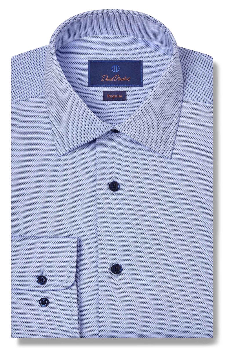 David Donahue Regular Fit Micro Geometric Dobby Dress Shirt, Main, color, Blue
